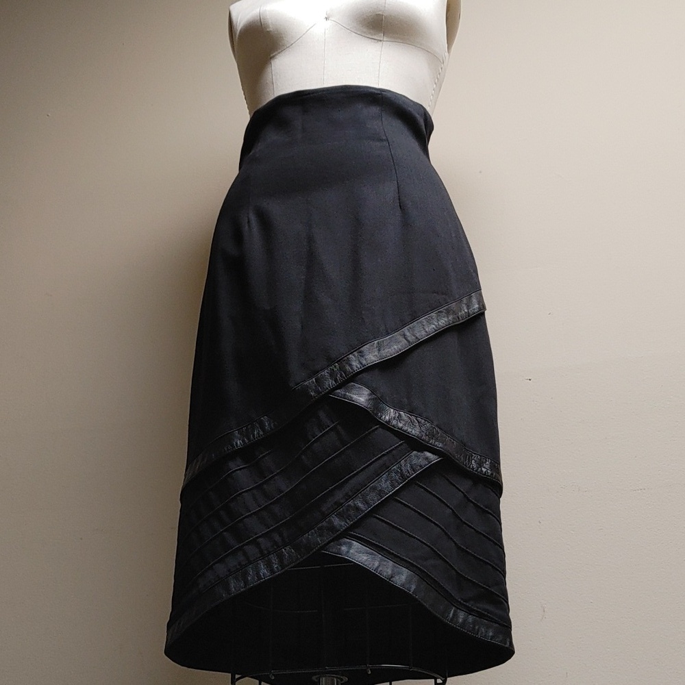 VTG Casadei High Waisted Leather Trim Skirt Size 4/6